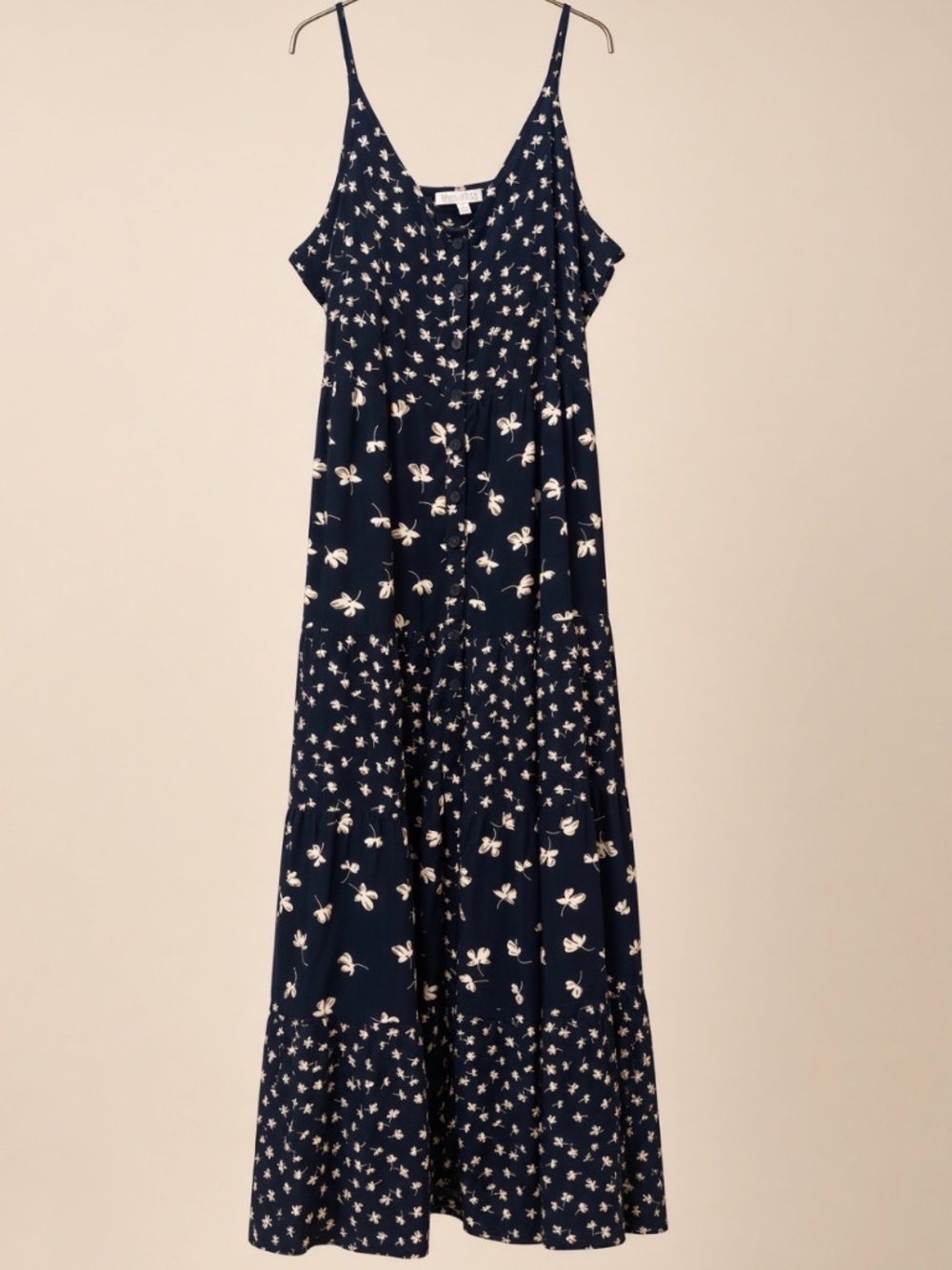Navy Floral Button-Front Maxi Dress